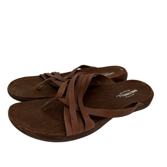 Merrell Brown Leather Falcon Mandolin Mahana Slide Sandals Size 9 - Picture 1 of 8